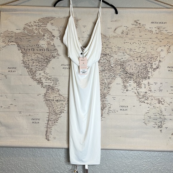House of CB ‘Samara’ White Cowl Front Draped Jersey Dress NWT - Picture 7 of 11